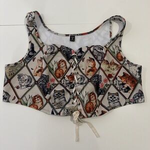 Cat Lover Lace Up Crop Top 4XL